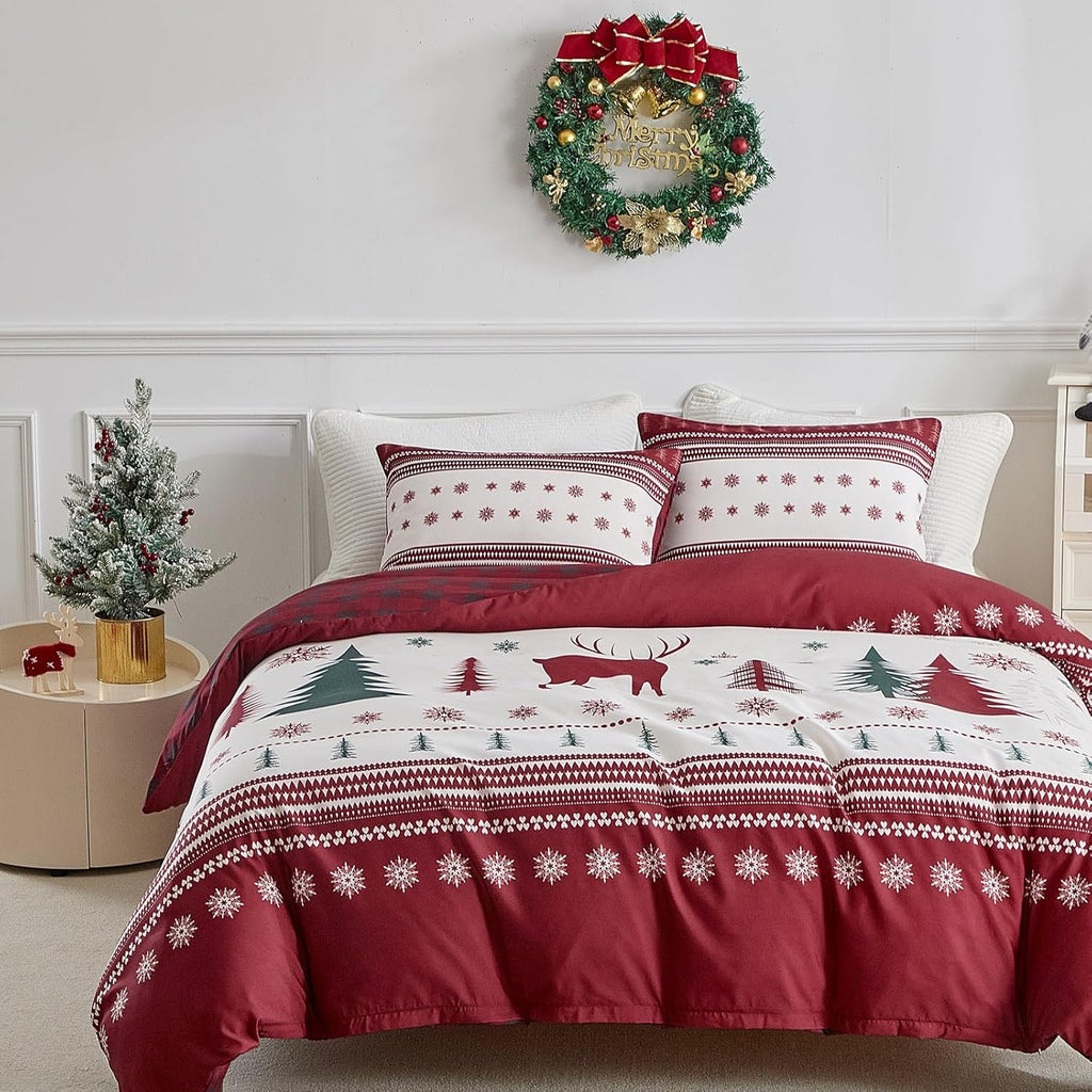 Christmas King Size Duvet Set, Red Reindeer