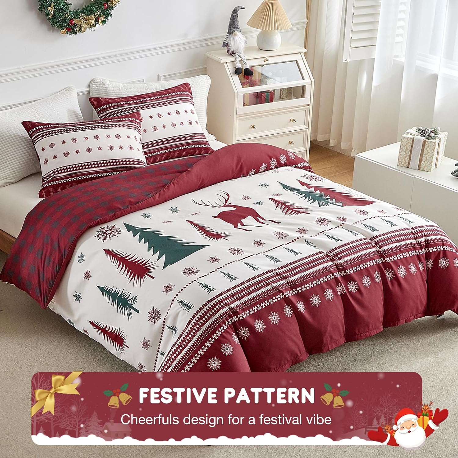 Christmas King Size Duvet Set, Red Reindeer