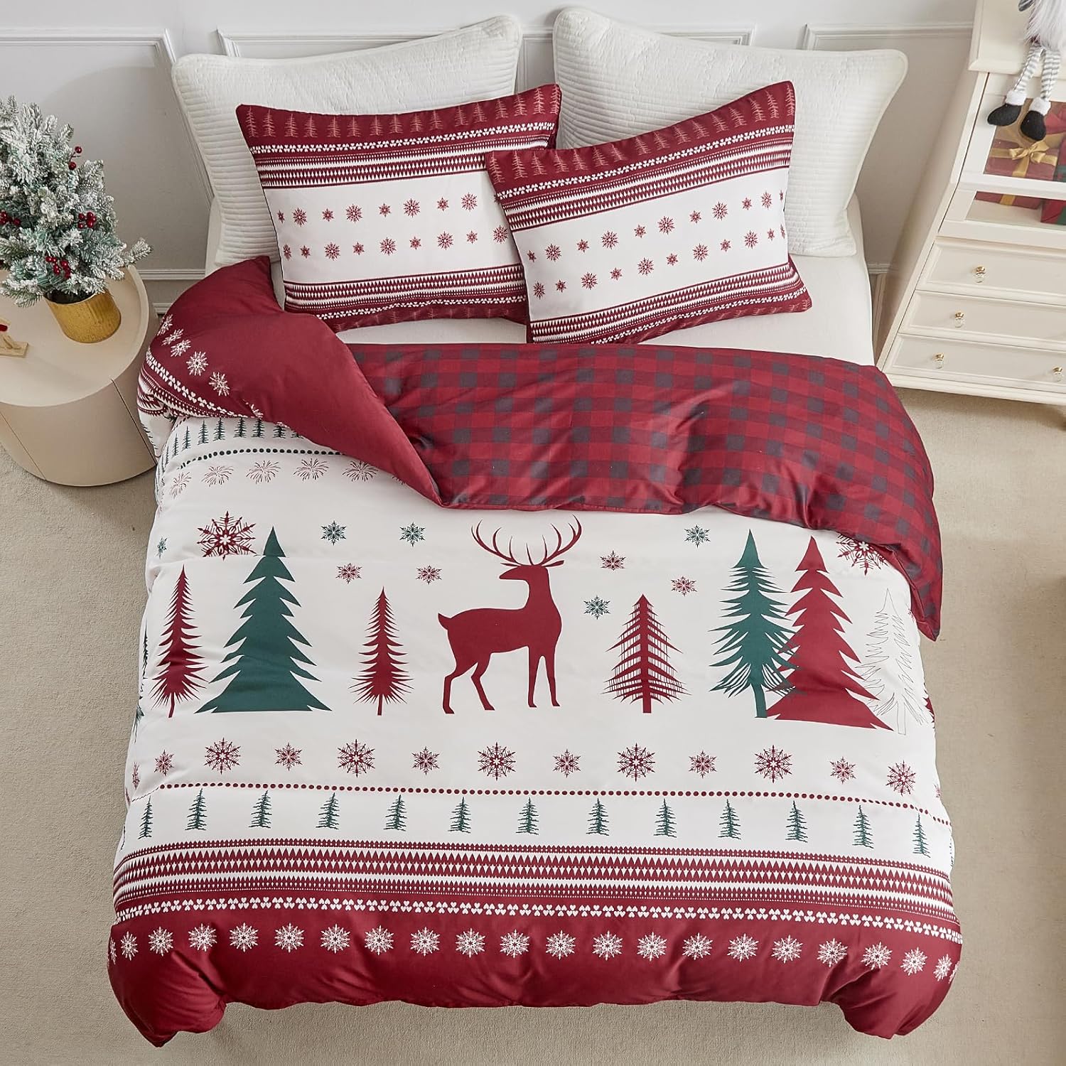 Christmas King Size Duvet Set, Red Reindeer