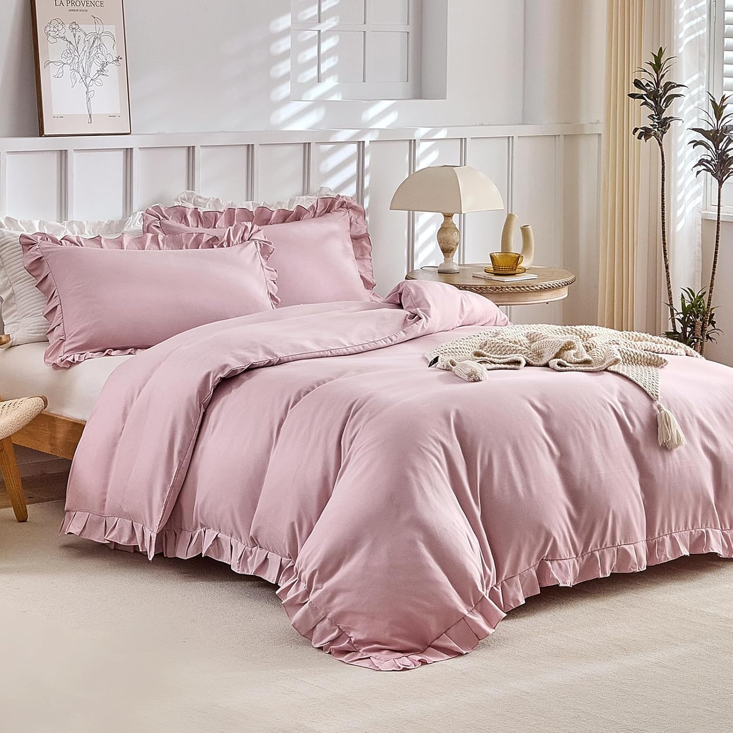 Pink King Size Duvet Set with Ruffles