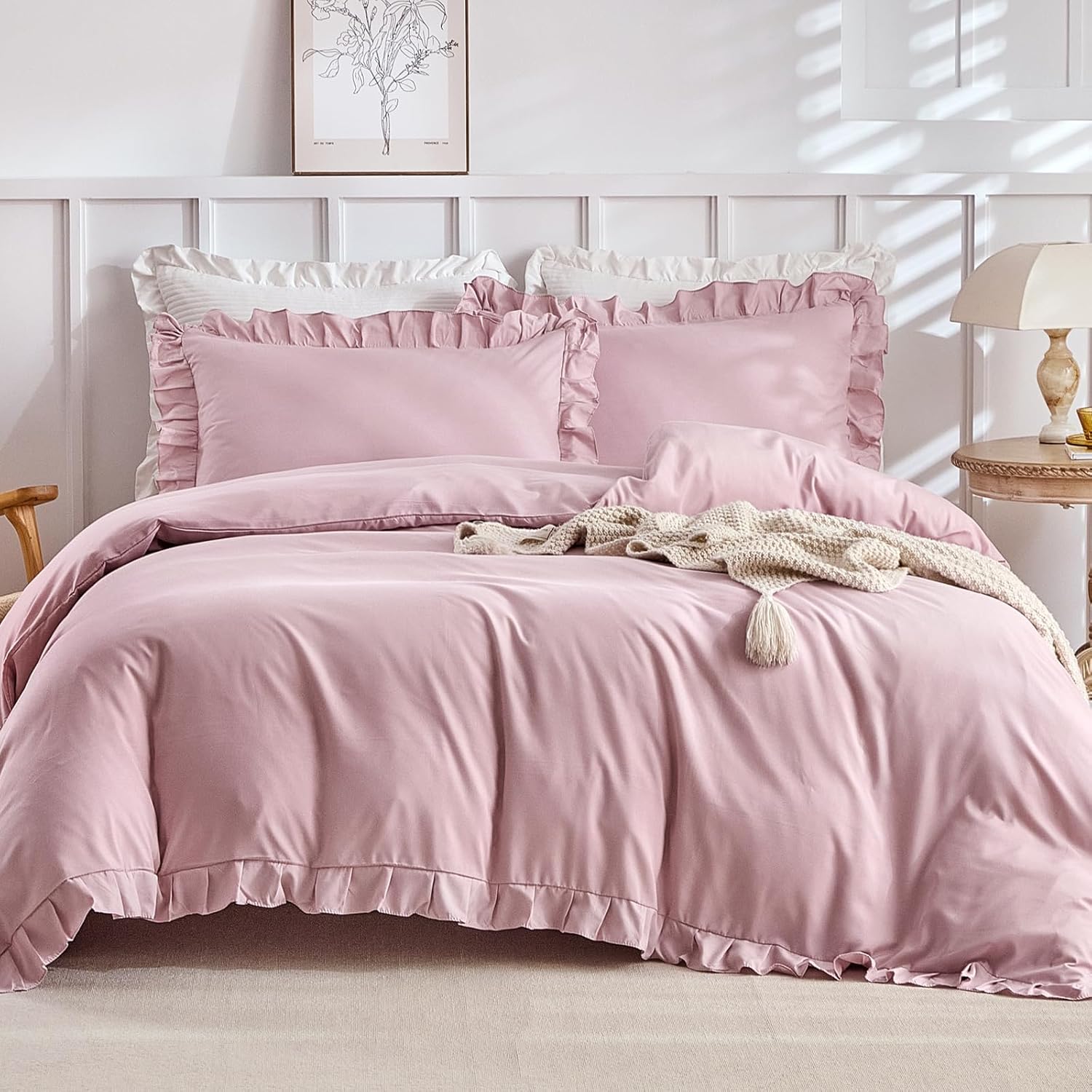 Pink King Size Duvet Set with Ruffles