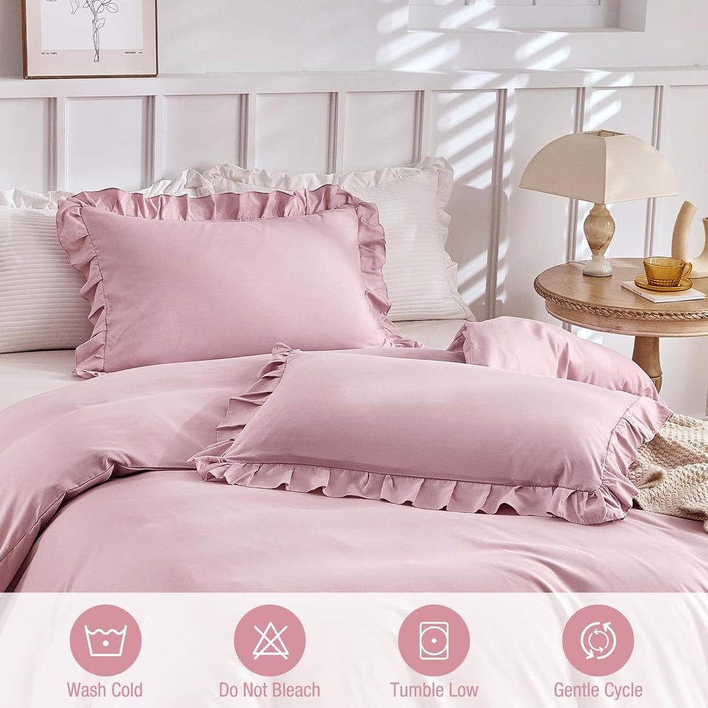 Pink King Size Duvet Set with Ruffles