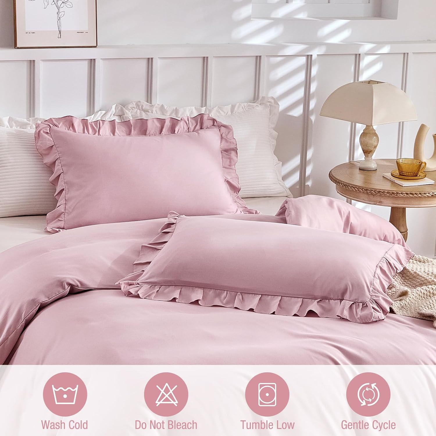 Pink King Size Duvet Set with Ruffles
