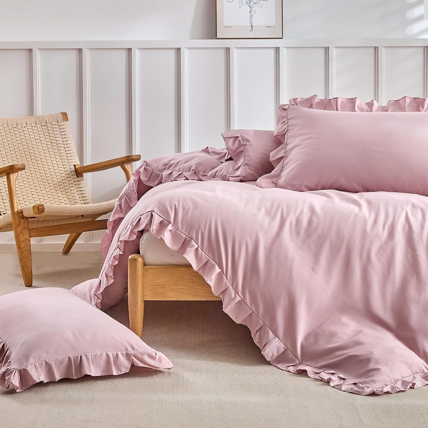 Pink King Size Duvet Set with Ruffles